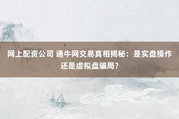 网上配资公司 通牛网交易真相揭秘：是实盘操作还是虚拟盘骗局？