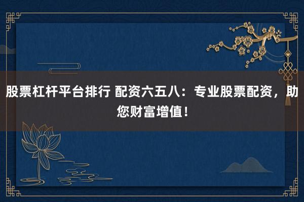 股票杠杆平台排行 配资六五八：专业股票配资，助您财富增值！