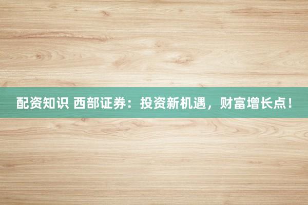 配资知识 西部证券：投资新机遇，财富增长点！