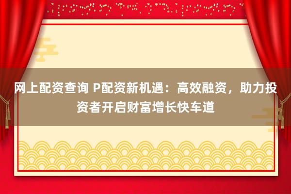 网上配资查询 P配资新机遇：高效融资，助力投资者开启财富增长快车道