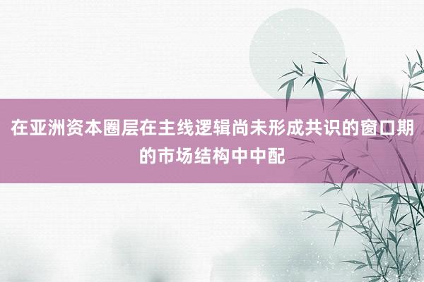 在亚洲资本圈层在主线逻辑尚未形成共识的窗口期的市场结构中中配