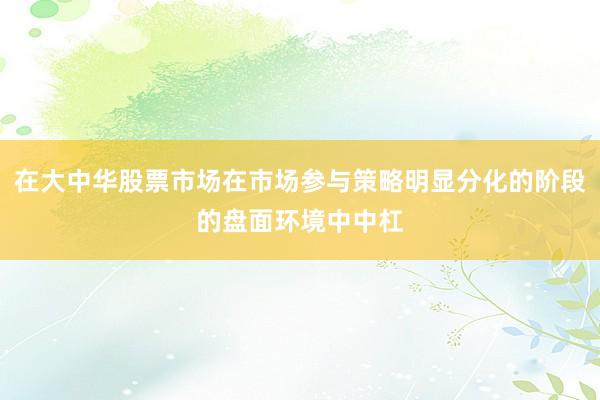 在大中华股票市场在市场参与策略明显分化的阶段的盘面环境中中杠