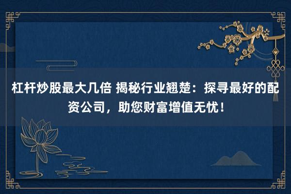 杠杆炒股最大几倍 揭秘行业翘楚：探寻最好的配资公司，助您财富增值无忧！